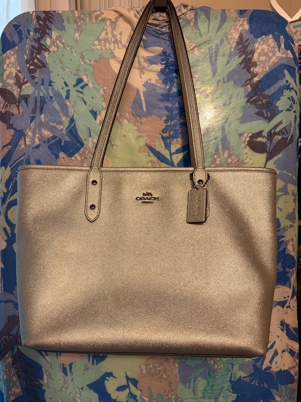Coach Metallic Silver City Tote Bag - Picture 1 of 7